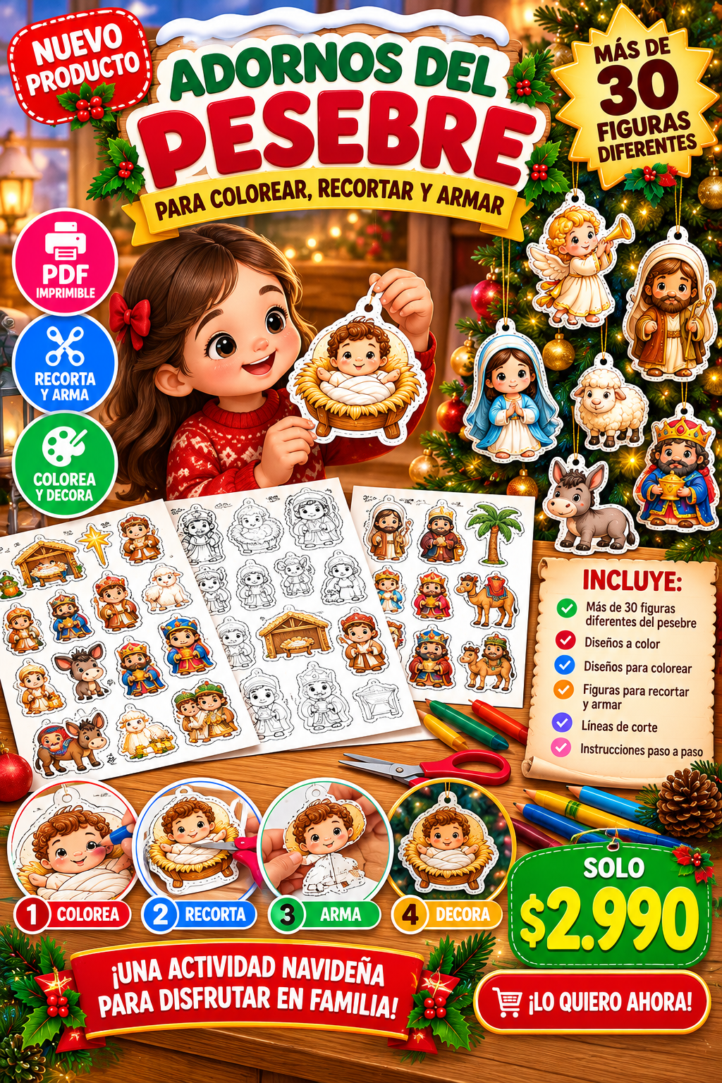 🎄 Adornos del Pesebre para Armar | Más de 30 Figuras Navideñas | PDF Imprimible