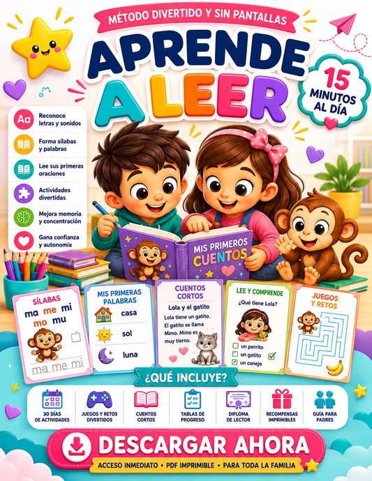 Aprende a Leer en 30 Días PDF imprimible para niños de 4 a 7 años