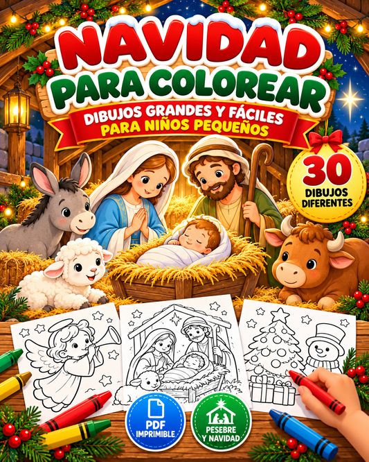 Navidad para Colorear: 30 Dibujos Fáciles para Niños Pequeños | Pesebre y Navidad | PDF Imprimible