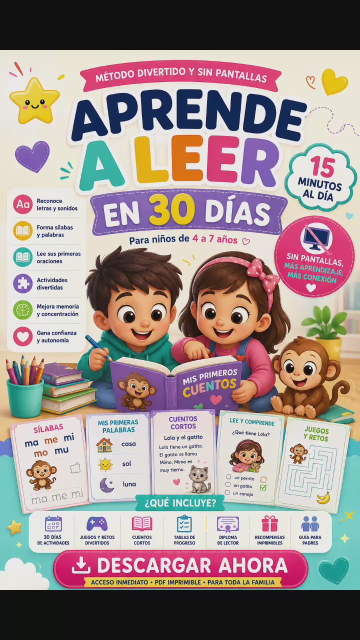 Aprende a Leer en 30 Días PDF imprimible para niños de 4 a 7 años